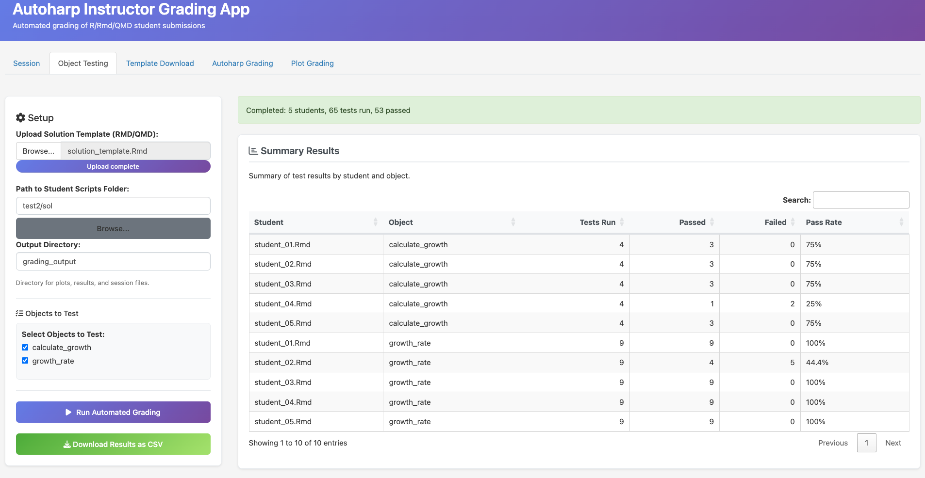 grading app object testing