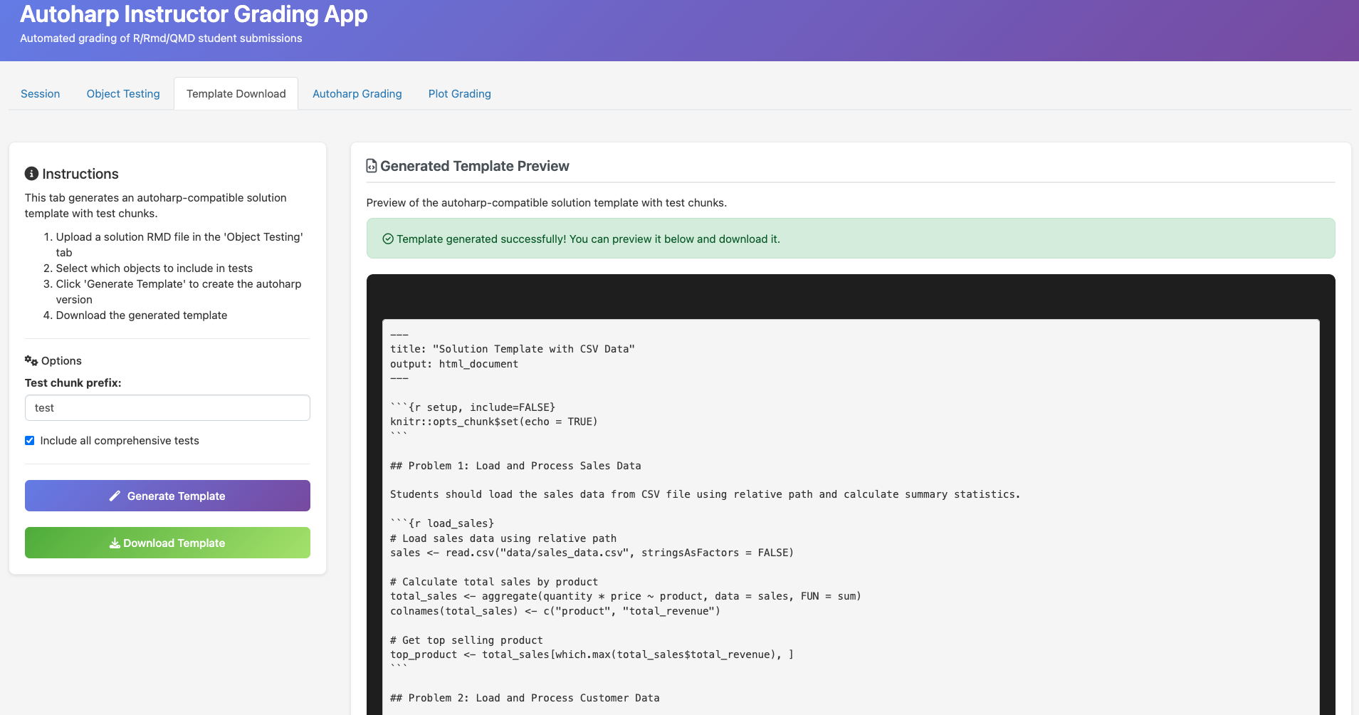 grading app template generation